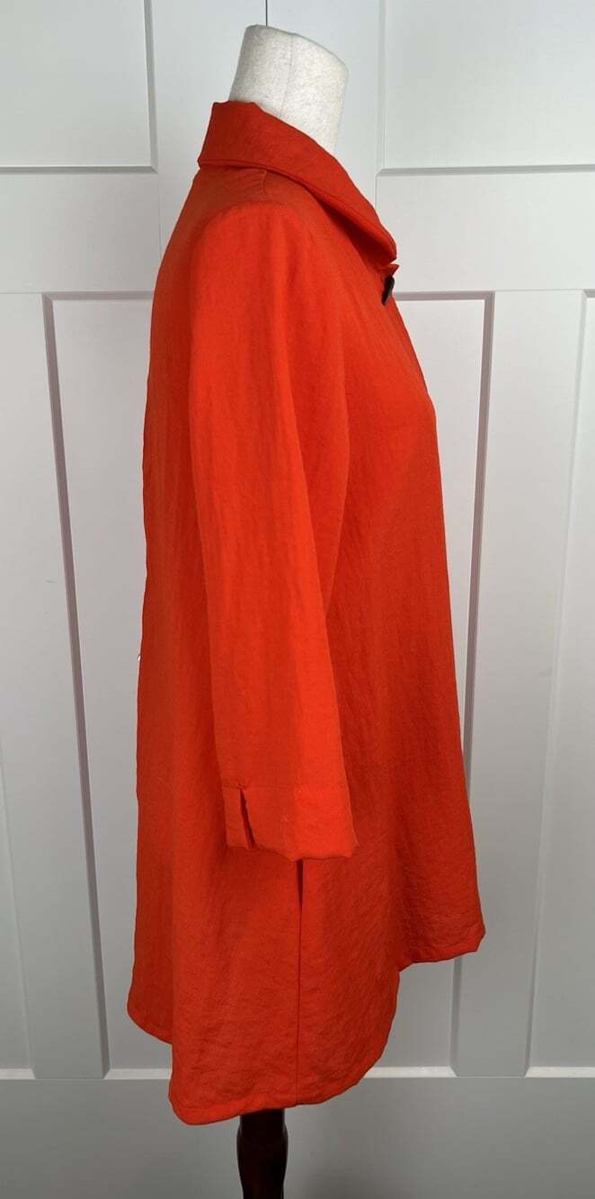 Fridaze 100% Linen Tunic XS S Orange Lagenlook Horn Buttons Hi Low Top - Picture 6 of 12